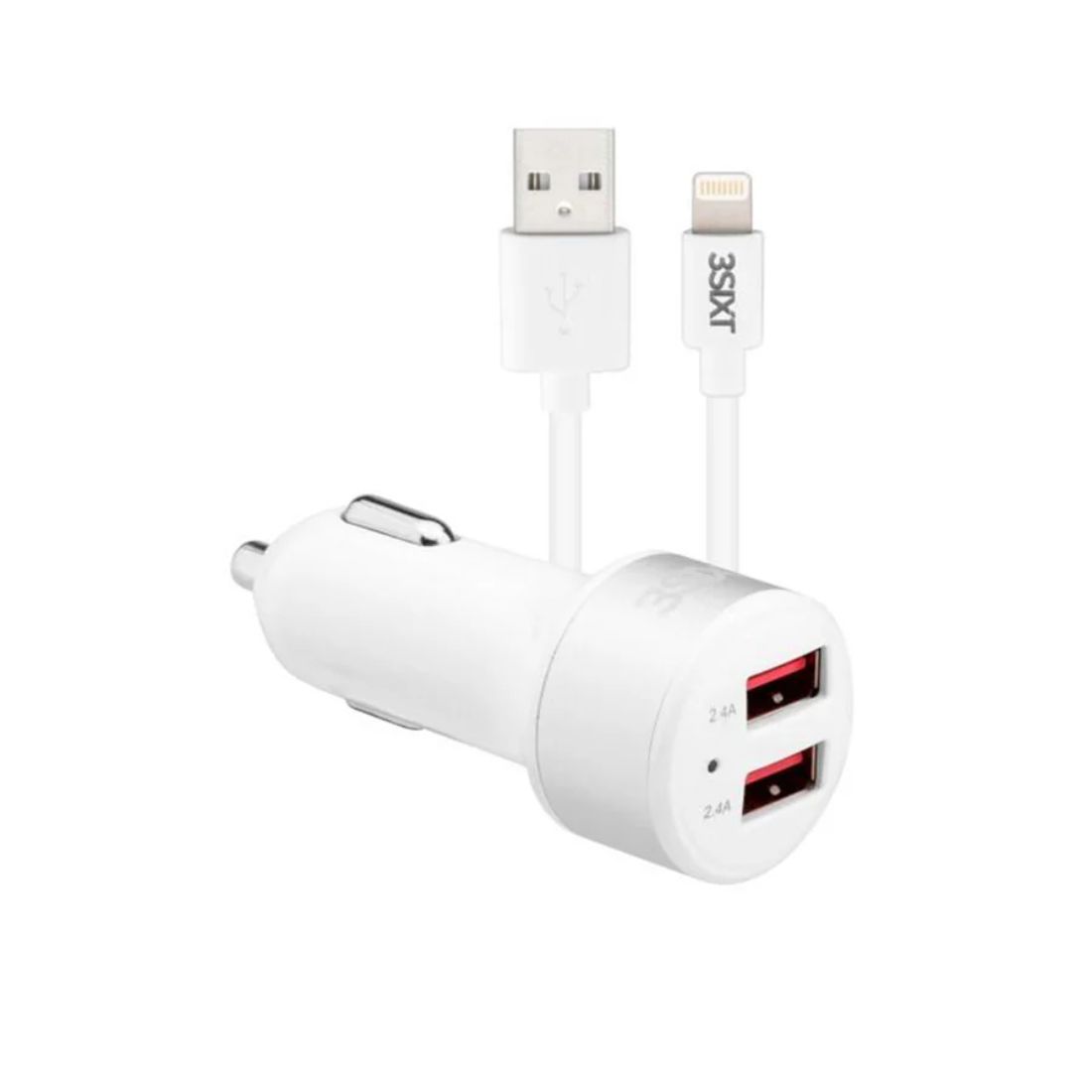 Photo of 3sixT Car Charger 4.8A w/ Lightning Cable 1m (3S-1022) - White