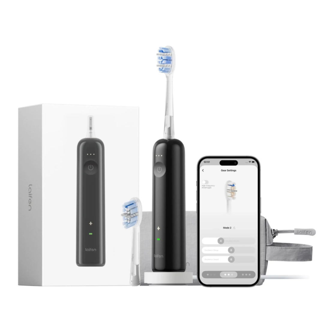 Photo of Laifen Wave Pro Electric Toothbrush w/ Travel Pouch - ABS Black