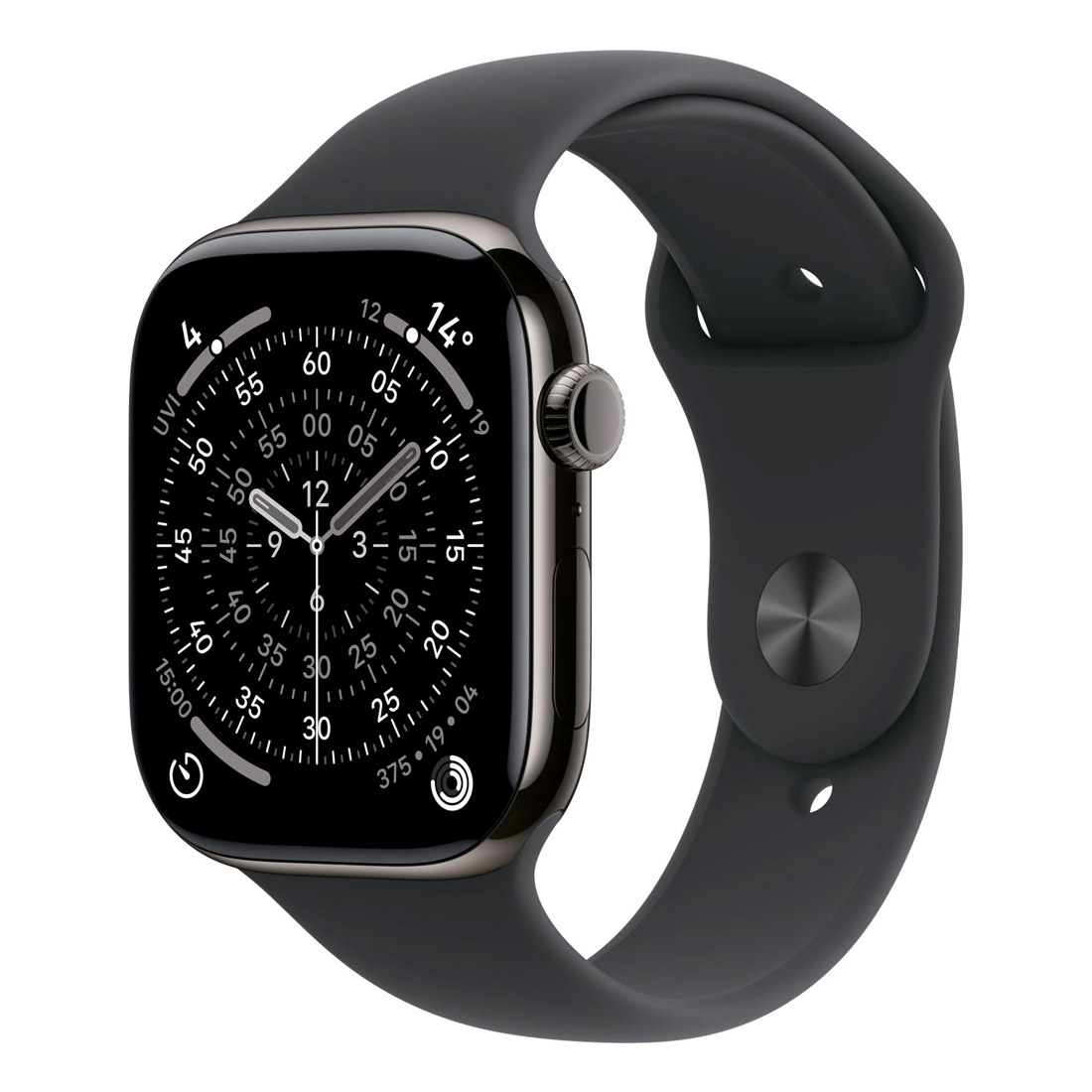 Photo of Apple Watch Series 11 GPS + Cellular 46mm Slate Titanium Case w/ Black Sports Band (S/M)
