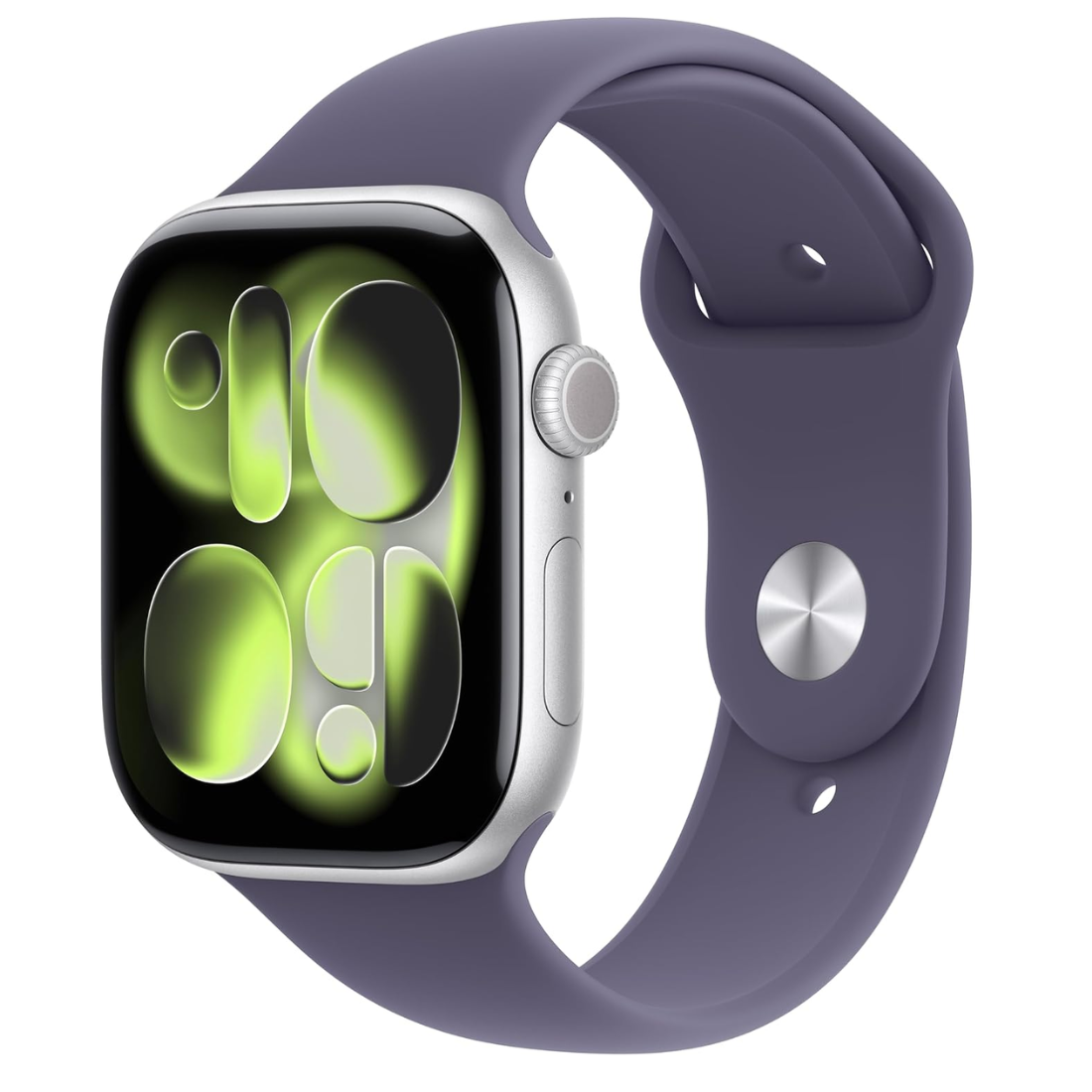 Photo of Apple Watch Series 11 GPS + Cellular 46mm  Silver Aluminium Case w/ Purple Fog Sports Band (M/L)