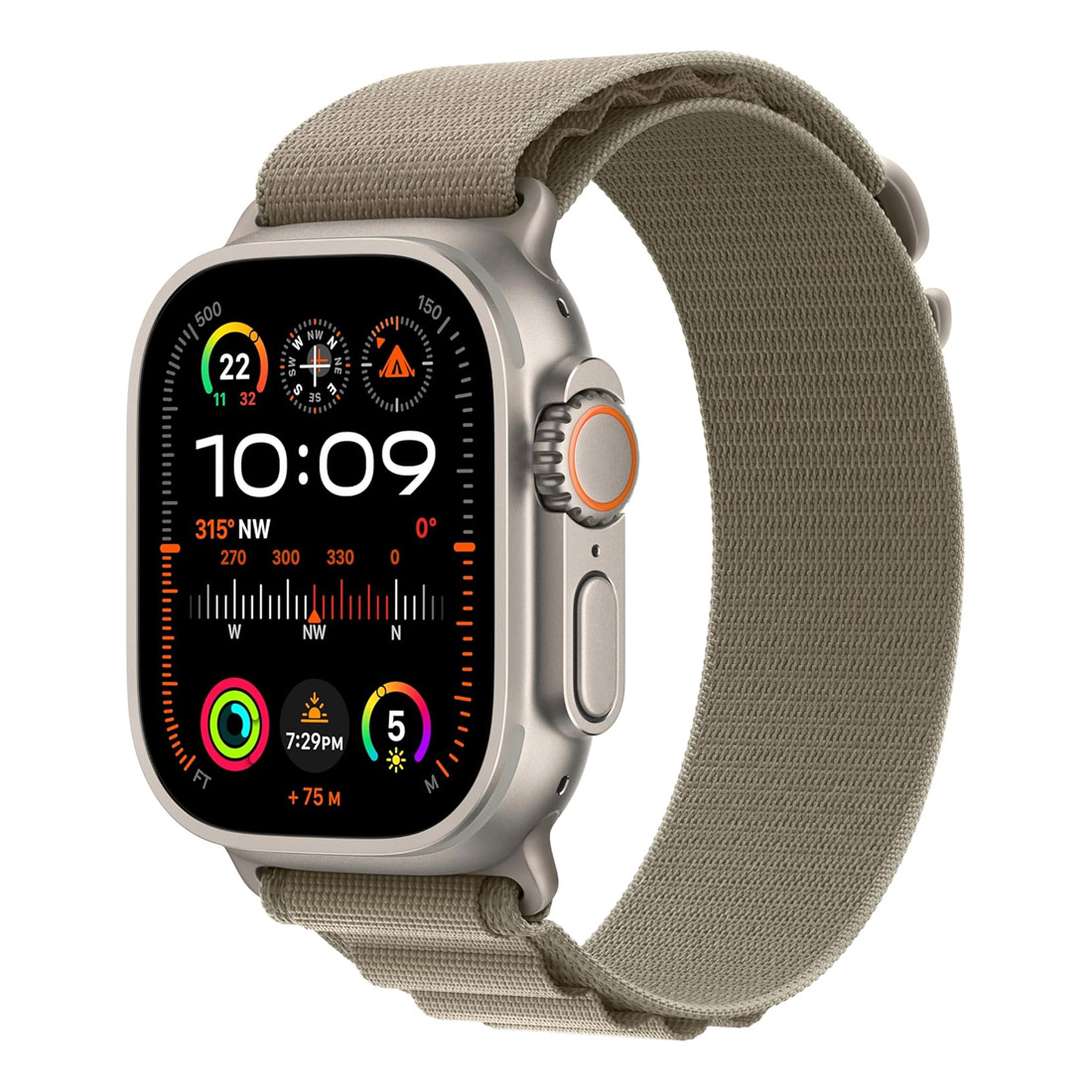Photo of Apple Watch Ultra 2 49mm GPS + Cellular Titanium Case w/ Olive Alpine Loop Medium