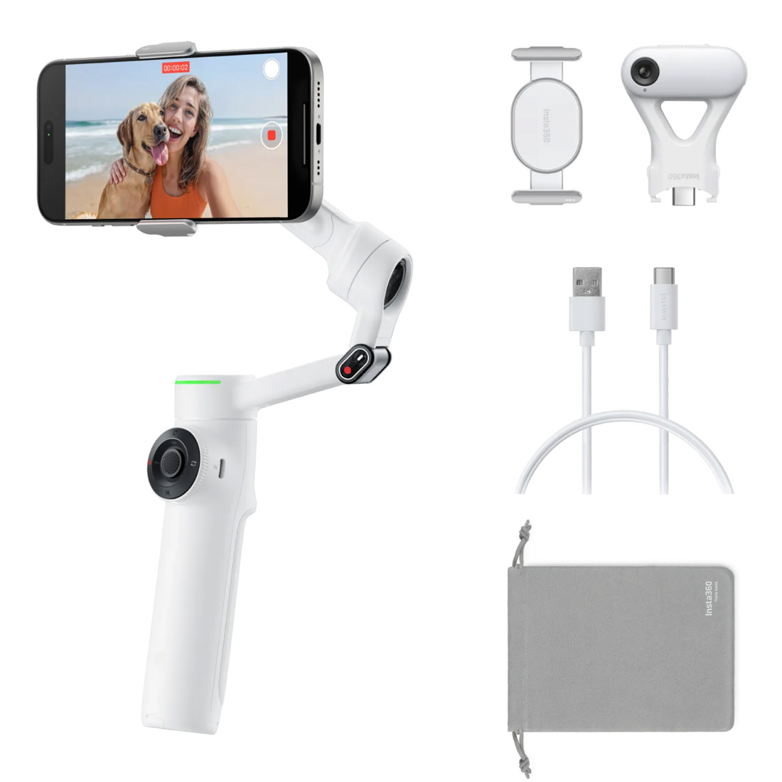 Insta360 Flow 2 Pro AI Tracker Bundle - Summit White-combo 