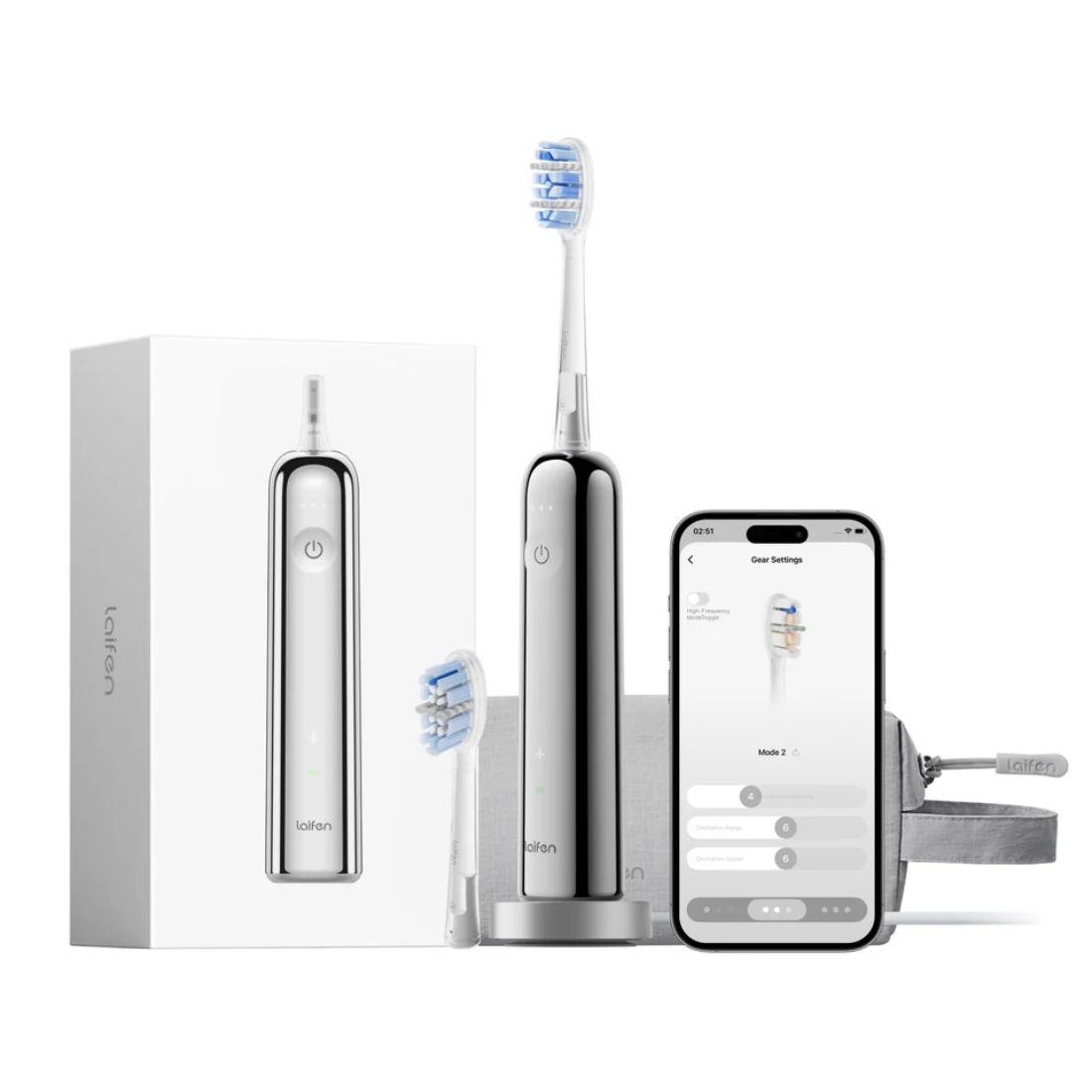 Photo of Laifen Wave Pro Electric Toothbrush w/ Travel Pouch - Polished Stainless Steel