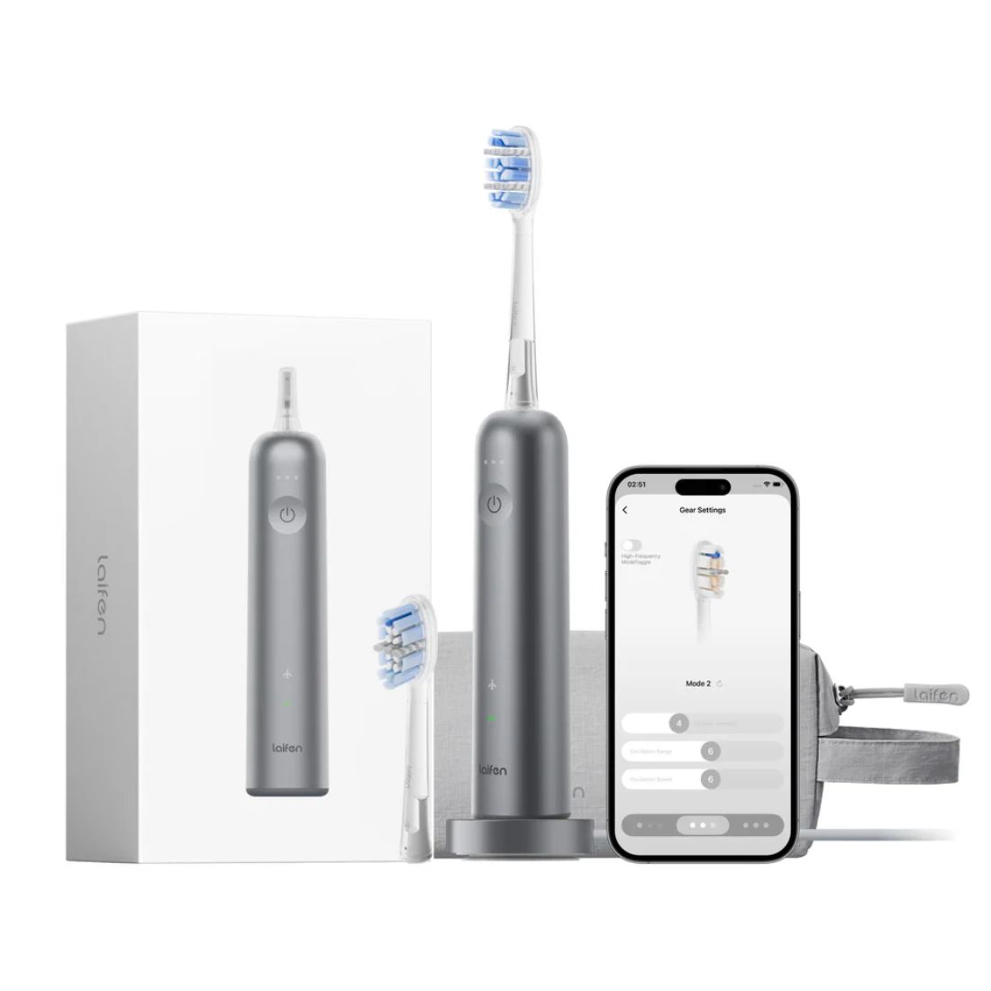 Photo of Laifen Wave Pro Electric Toothbrush w/ Travel Pouch - Space Grey Aluminum Alloy