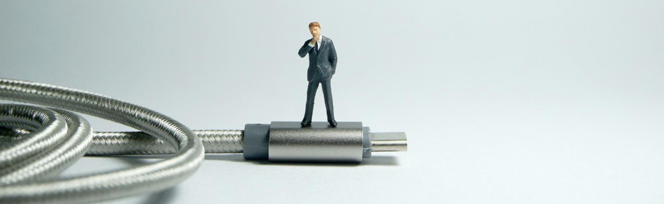 a figure of a man standing on a type-c charger
