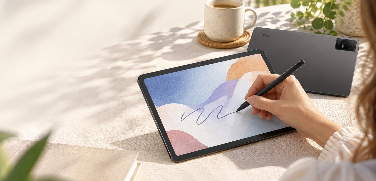 Writing notes with the TCL T-Pen on a TCL NXTPAPER 11 tablet in sunlight